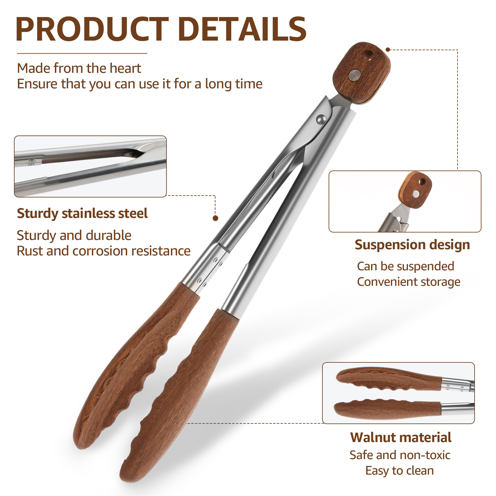 2/3 Pcs Food Tongs Walnut Wood - Kitchen Gadgets Products review and price